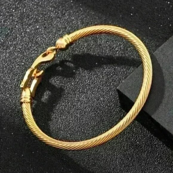 Gold Filled Stainless Steel Twist Cable Bracelet with Unique Closer - Picture 1 of 3